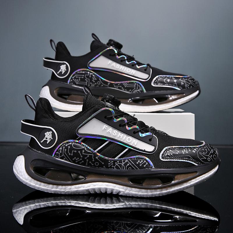 New Men's Shoes Mesh Breathable Sneakers Fashion Trendy Shoes Casual Students Rotating Buttons Running Shoes Men's