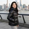 Black gold down jacket women's short Korean version women's winter clothing hooded duck down Pinghu high charging capacity