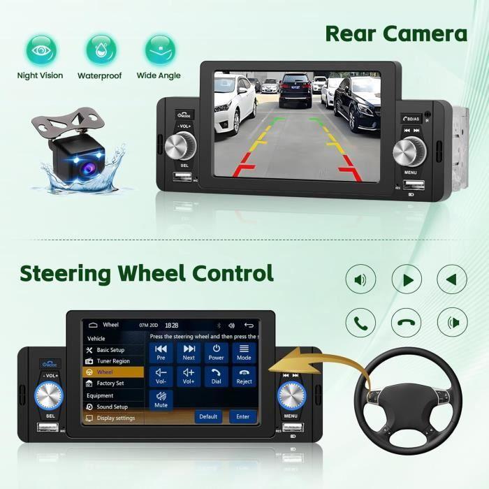 Autoradio 1 din - hikity - carplay android auto - écran tactile 5 pouces - bluetooth - microphone intégré