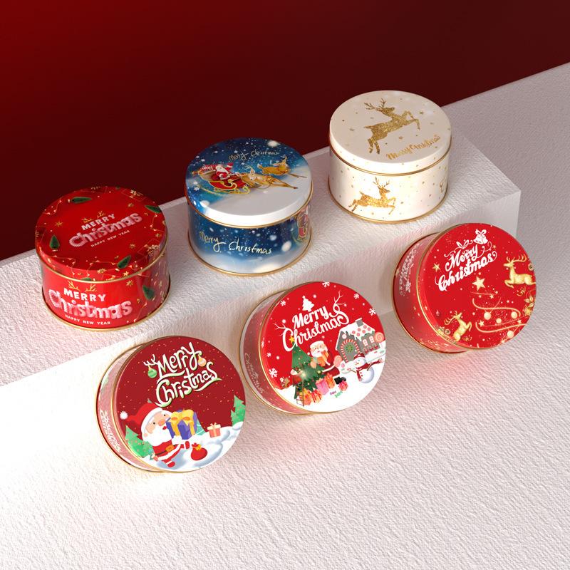 Christmas Tinplate Candy Tin Can Metal Box Cartoon Elk Santa Claus Letter Printed Xmas Candy Cookie Tea Storage Gift Case