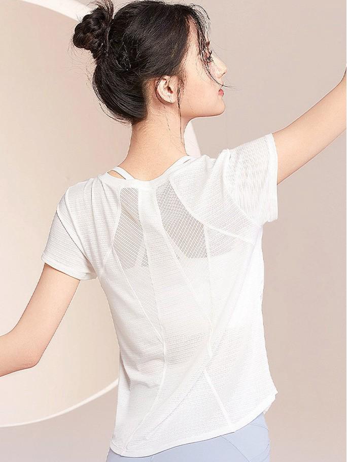 Stylish Quick-Dry Yoga Cover-Up: Spring/Summer Short Sleeve Fitness Wear with Beautiful Back Design for Women