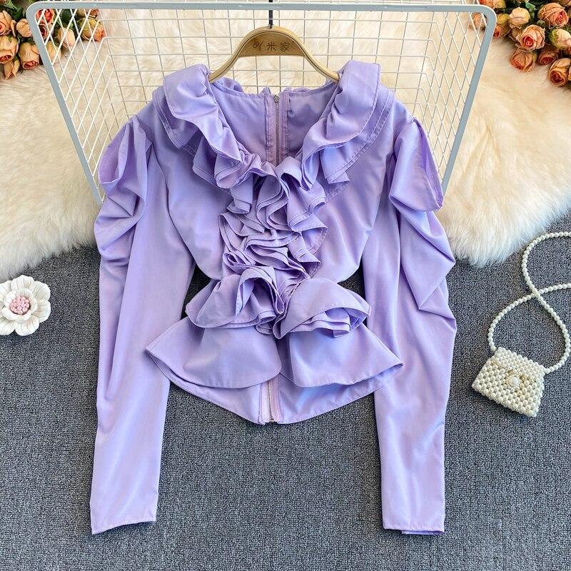 

RUGOD весенне-осенняя рубашка в дворцовом стиле в стиле ретро с v-образным вырезом и рукавами ягненка, милая французская рубашка, летняя короткая блузка с рюшами, женская