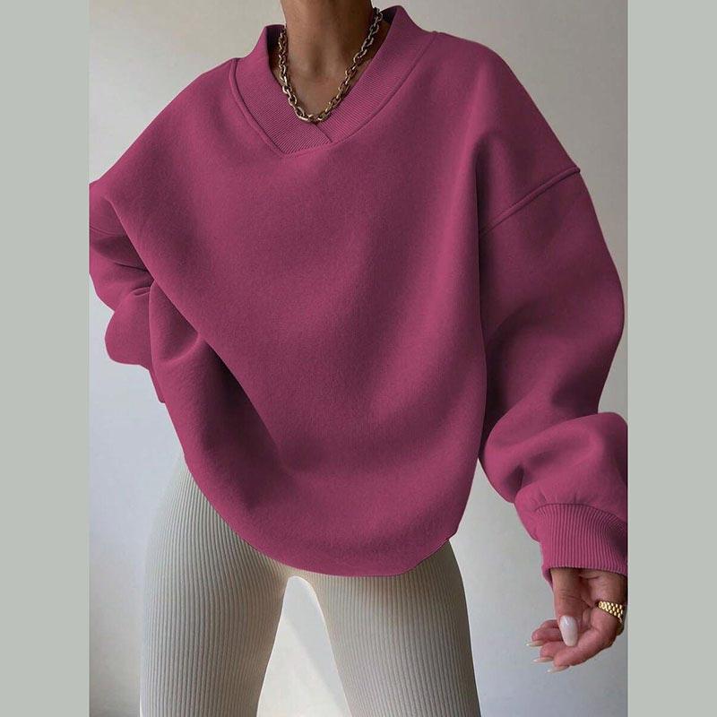 Women's O-neck Oversize Sweatshirt Fall Winter Fashion Loose Solid Color Hoodie Versatile Causal Long Sleeve Pullover