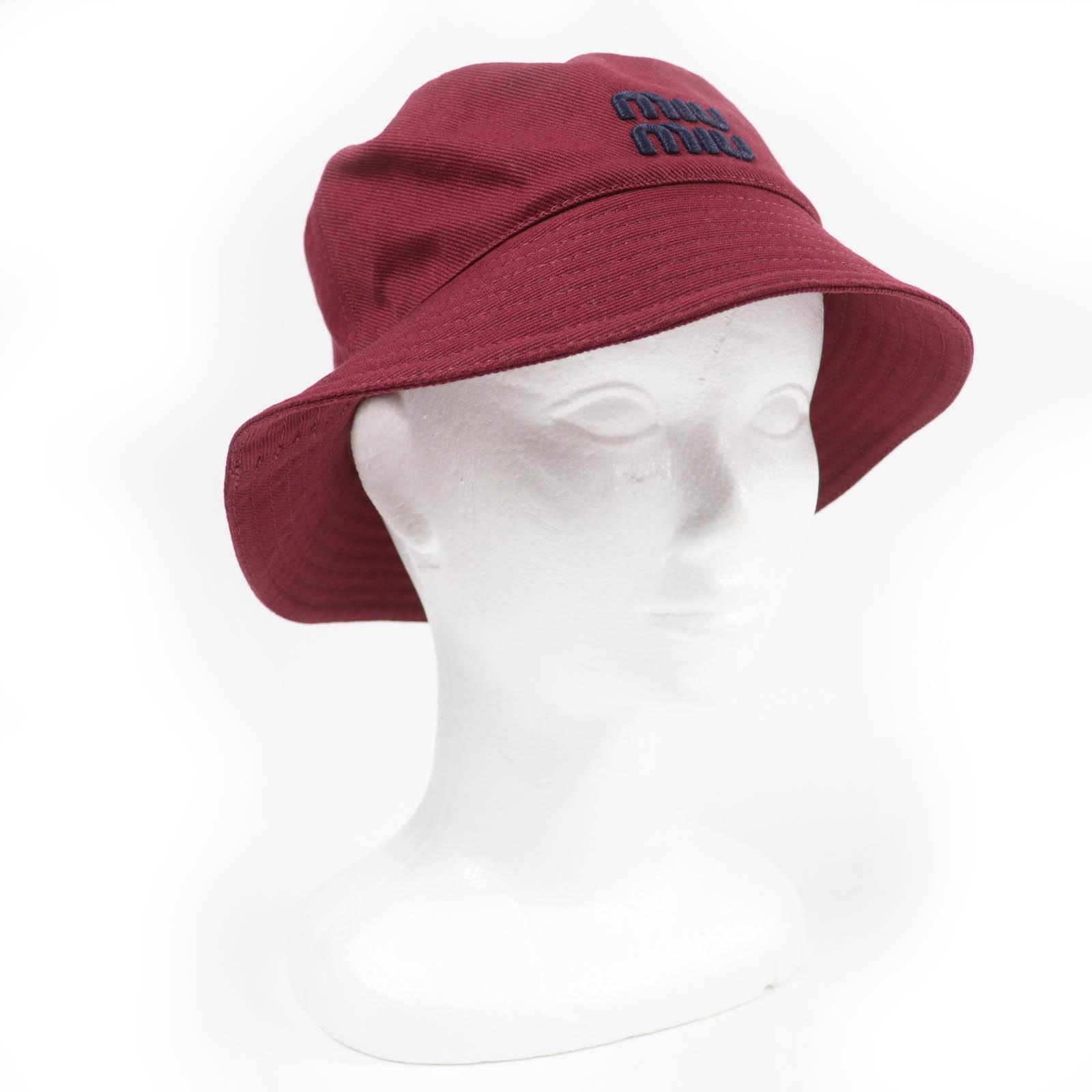 

Excellent MIUMIU hat Embroidered logo bucket hat Bordeaux cotton Women M 5HC196 Used