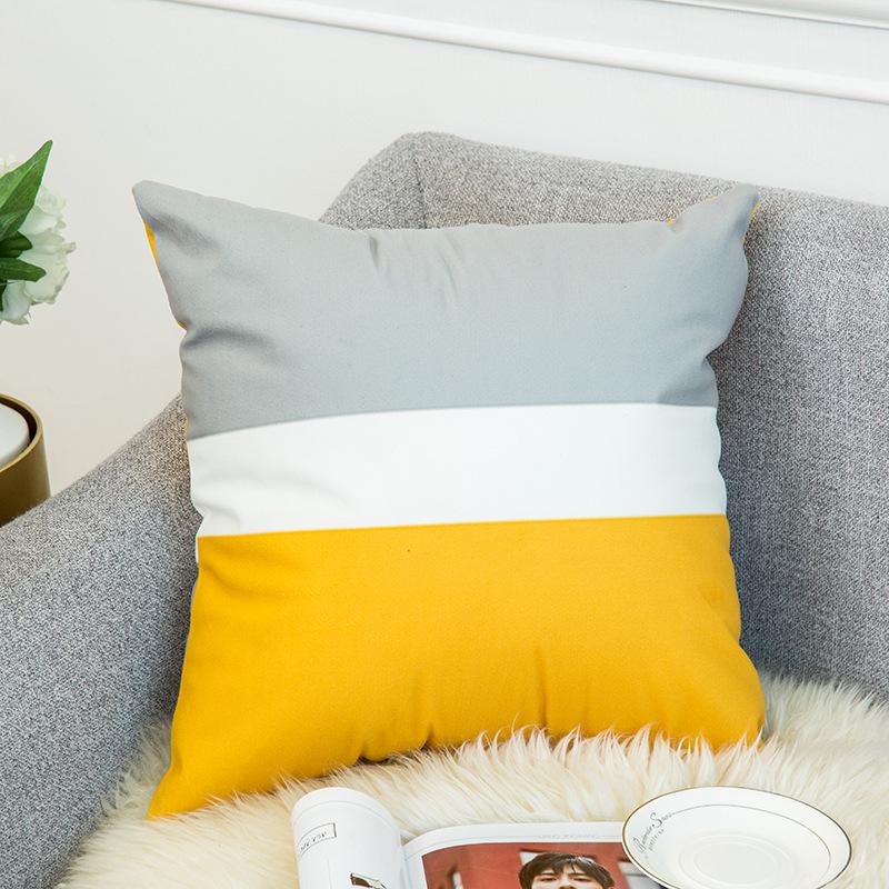 Warm Yellow and Gray Geometric Striped Pillowcase Pattern Sofa Thickened Short Plush Simple Cushion Cover Does Not Include Pillowcases