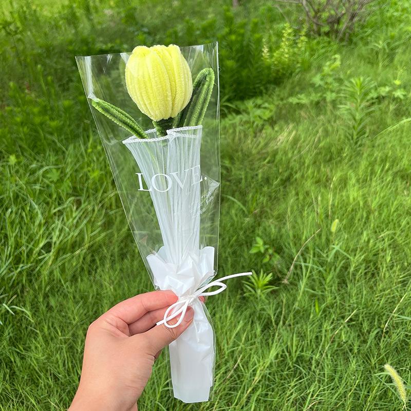 Finished Tulip Twisted Rod Braided Flowers Bouquet Hand Woven Artificial Fake Flower Wedding Bouquet Handicrafts Birthday Gifts