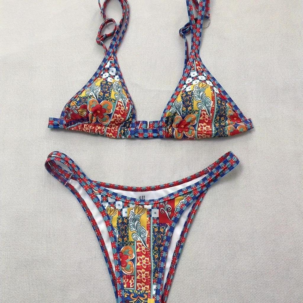 Reversible Zip Bikini Set: Triangle Cup with Random Print - Women's Sexy Swimwear