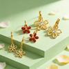 Chic Zircon Flower Hoop Earrings for Women,Gold Plated Stainless Steel Flower Dangle Earrings,Fashion Daily Jewelry Gift