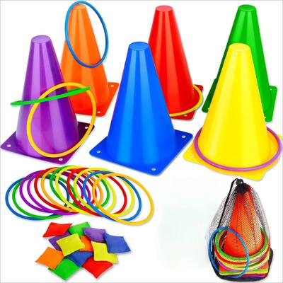 3 w 1 Miękkie Plastikowe Stożki Worki z Fasolą Gry w Rzucanie Pierścieniami Zestaw Gier Karnawałowych na Urodziny Dzieci Gry na Zewnątrz Zestaw Kombinowany 32 Szt.