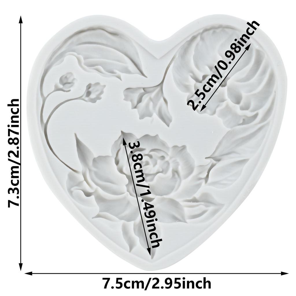 Heart Silicone Molds Love Heart Rose Flower Fondant Mold Relief Flower Mold Cake Decorating Tools Cupcake Topper Candy Chocolate Gumpaste Mold