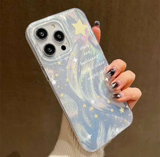 

Silver Starry Sky Gauze Case for Apple 17 Pro Max/16/15/14 Pro/13/11 - Dirt-Resistant and Cartoon-Themed iPhone 14 Pro Max