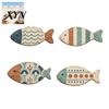 Artistic Wall Decorations for Bedroom 4PCS Rustic Wooden Fish Decor, Mediterranean Style Hanging Plaques, Blue Retro Distressed Wood Crafts And Brown