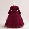 Langarm Blumen Brautjungfernkleid Kinder Weihnachts Kostüm Spitze Schleife Prinzessin Kinderkleider Für Mädchen Party Hochzeitskleid