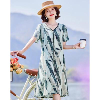 Pa Si Te Women's Summer V-Neck Chiffon Midi Dress