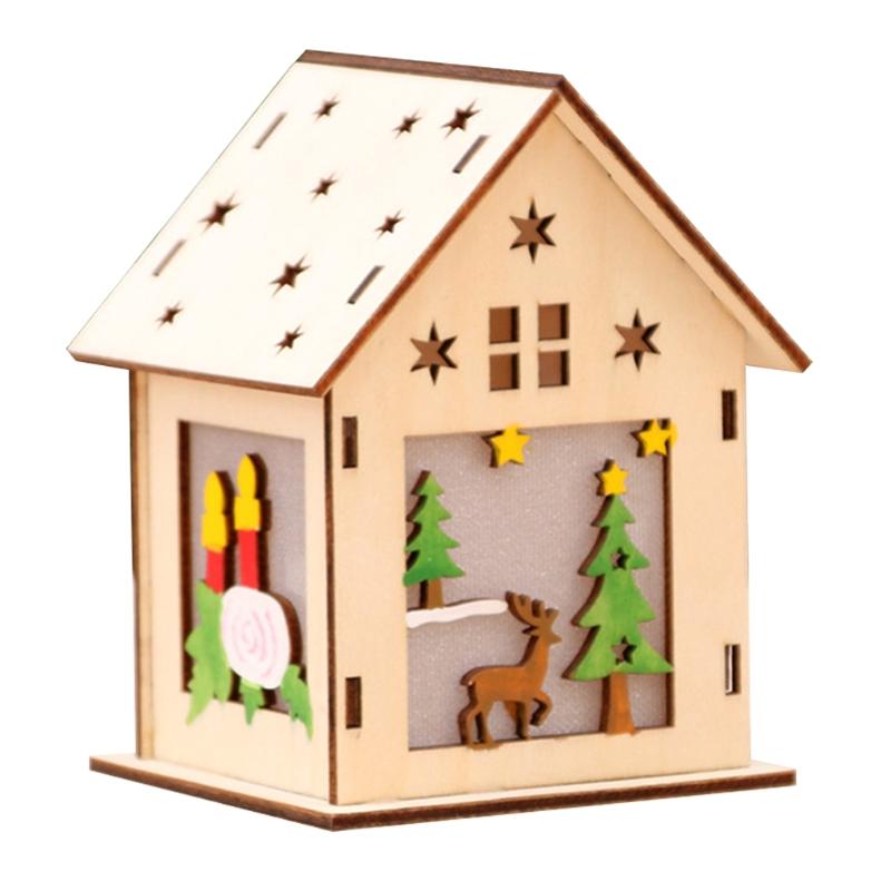 3/5’’ Xmas Desk Decor House Santa/Snowman/Reindeer Tabletop Decor Lovely Christmas Ornament DIY Wooden Puzzle Art Crafts