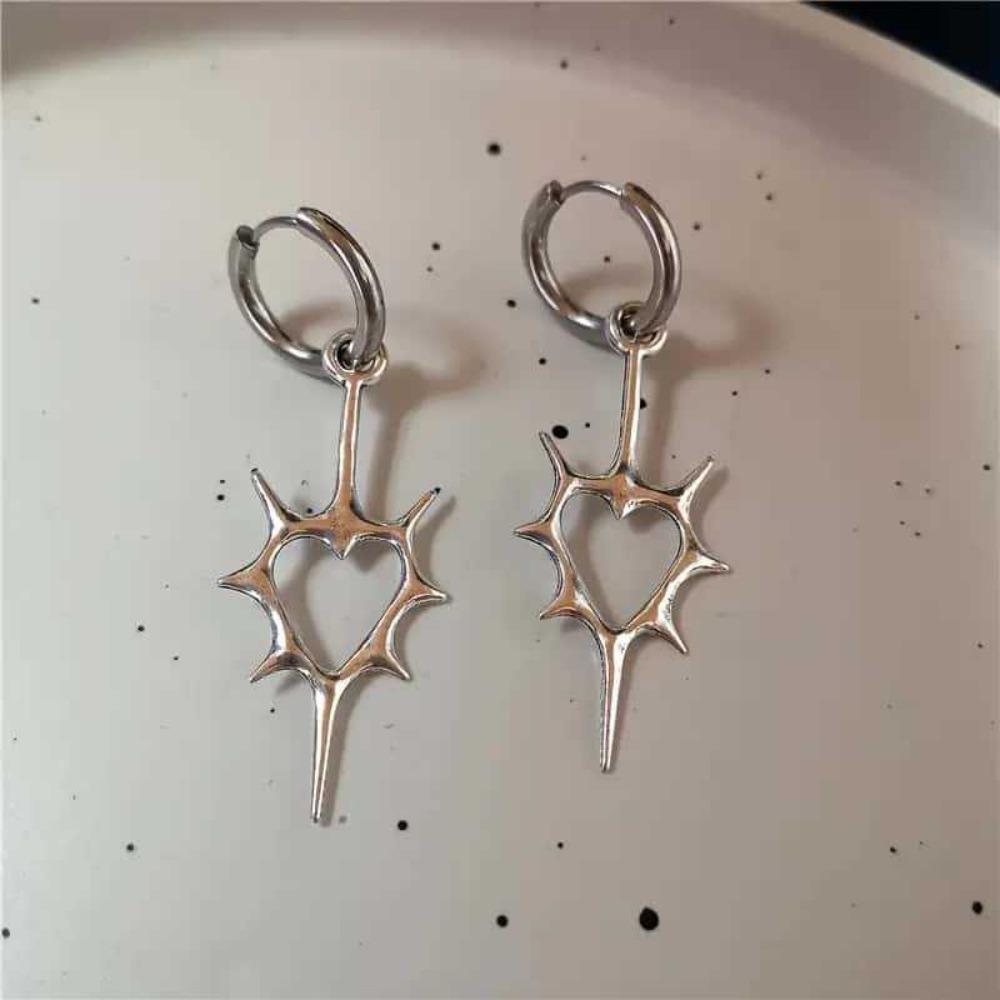 6pcs Set Punk Rock Sliver Color Spiral Vortex Stars Hearts Pendant Hoop Earrings for Women Men Friends Gothic Y2K Jewelry Sets
