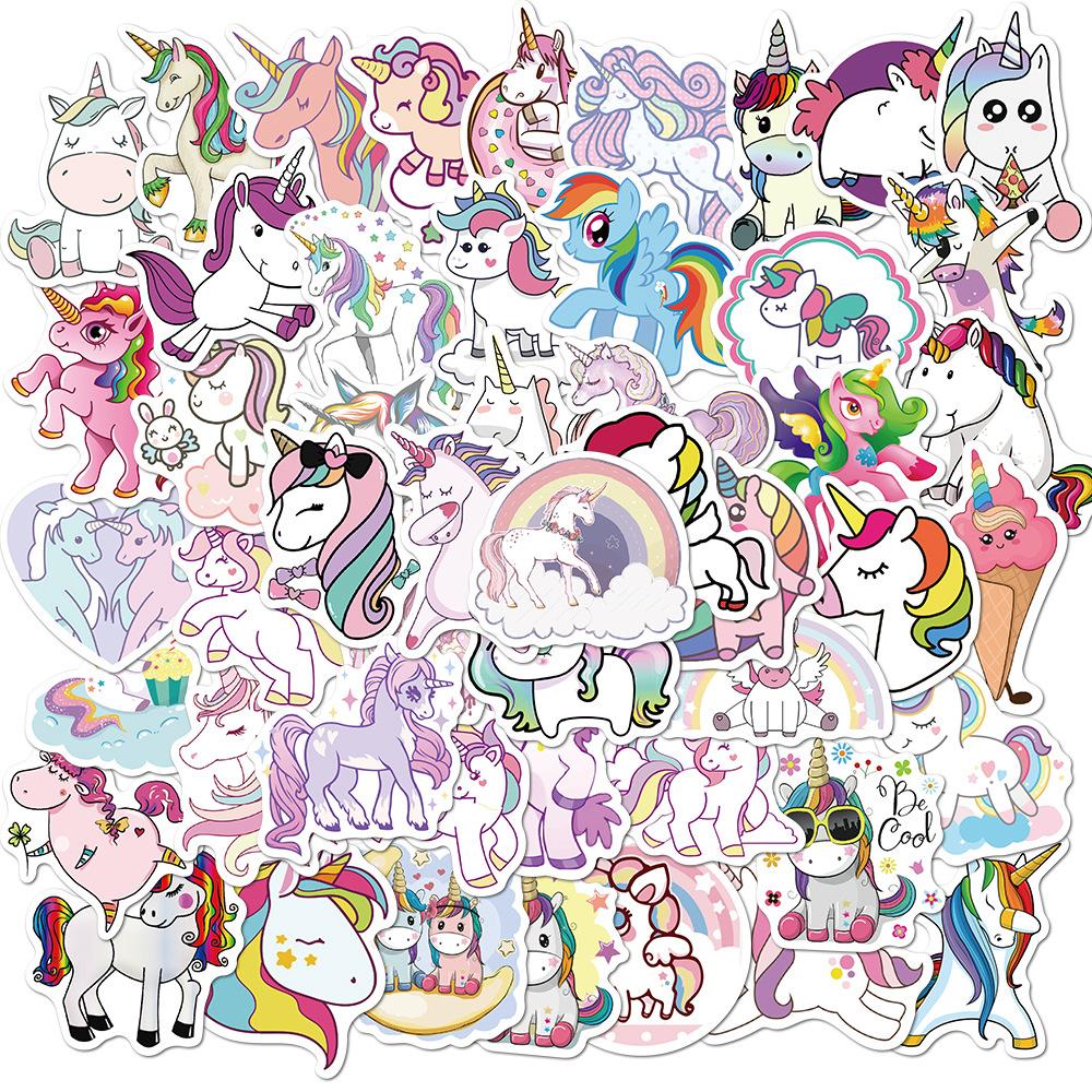 

50 Cartoon Patterns Unicorn Doodle Stickers Suitcase Guitar Skateboard Waterproof No Glue Can Be Sticker