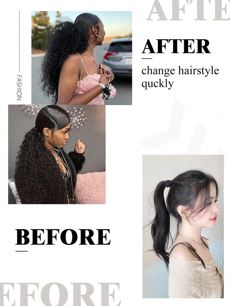 Synthetic  Wigs Black 20-inch Drawstring Ponytail Deep Curly Heat Resistant Ponytail Extension Afro Style Kinky Curly Hair Pieces for Women