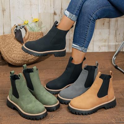 Women's British Style Ankle Boots - Chelsea & Martin Boots with Chunky Sole, Slim Fit Booties for Fall/Winter