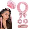 8/5/4 Stück Hitzeloses Lockenwickler-Set Satin-Schlafhaube Keine Hitze Über Nacht Locken Kantenbürste Scrunchies Kamm Schwarzer Geschenk Kamm Styling-Werkzeuge
