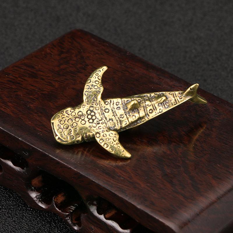 Solid Brass Shark Blue Whale Miniature Figurine Handcrafted Feng Shui Ornament for Office Tabletop Home Gift