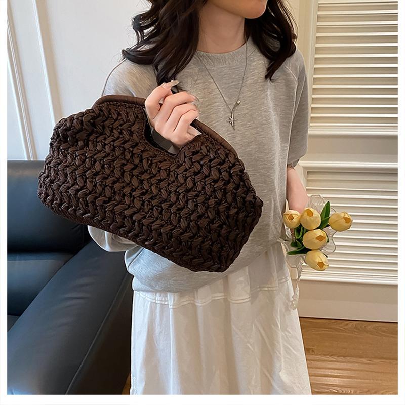 Elegante Damen Kettengewebte Handtasche Stroh Schultertasche Modische Raffia Crossbody Strandtasche Sommer Neu Vielseitige Damen Tasche