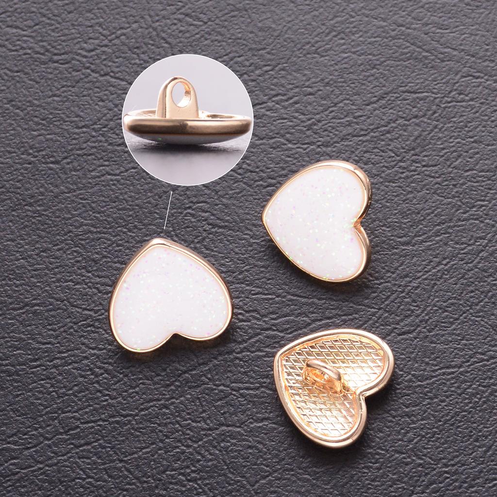 10Pcs 10/12Mm Cute White Heart Bottom Gold Buttons Diy Sewing Craft For Cardigan Shirts Hearts Buttons Dress Decor