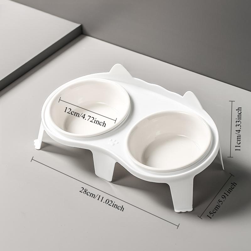 Kitten Double Ceramic Feeder Bowl Pet Water and Food Bowl Dish with Wood Stand No Spill Pet Ceramic Double Bowl for Dog Cat
