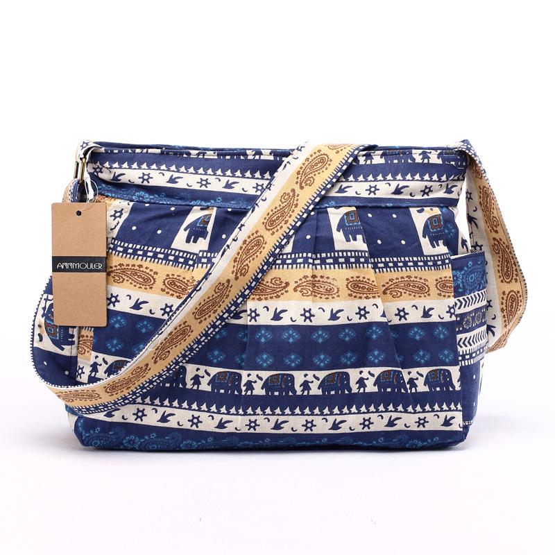 

Annmouler Large Women Shoulder Bag Cotton Fabric Crossbody Bag Tribal Elephant Print Hobo Bag Soft Adjustable Messenger Bag 35x7x29cm синій