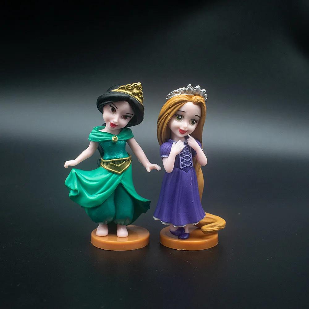 Disney Princess Snow White Rapunzel PVC Action Figures Dolls Gold Powder with Diamond Toys for Girls Children Gift
