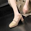 Augustine Mary Jane thick heels summer new high heels square head French small leather shoes gentle single shoes