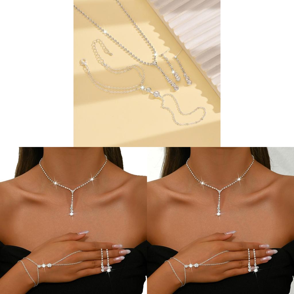 Minimalist Geometric Jewelry Set With Alloy Chain And Rhinestone Accents For Women
