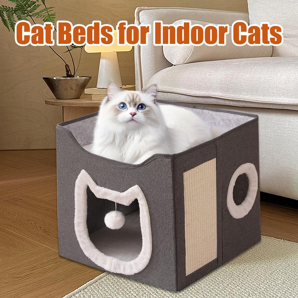 Cat Cave Foldable Pet Shelter House 2-Layer Large Cave Bed Shelter Hideaway Kennel With Scratch Pad And Ball For Cats Dogs