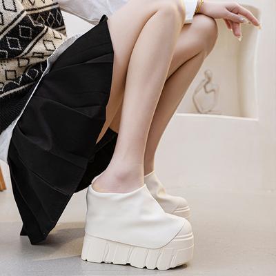 Mote 14CM Dame Sommersko Slip-on Ekte Skinn Mote Dame Kile Sklisko Plattform Kile Sandaler Sandaler