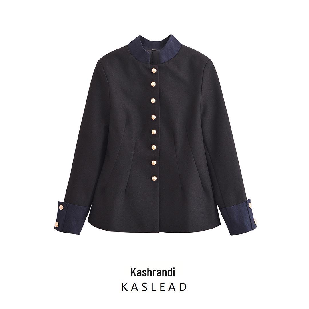 

2025 Spring Women s European & American Retro Button Stand Collar Jacket Extra Small
