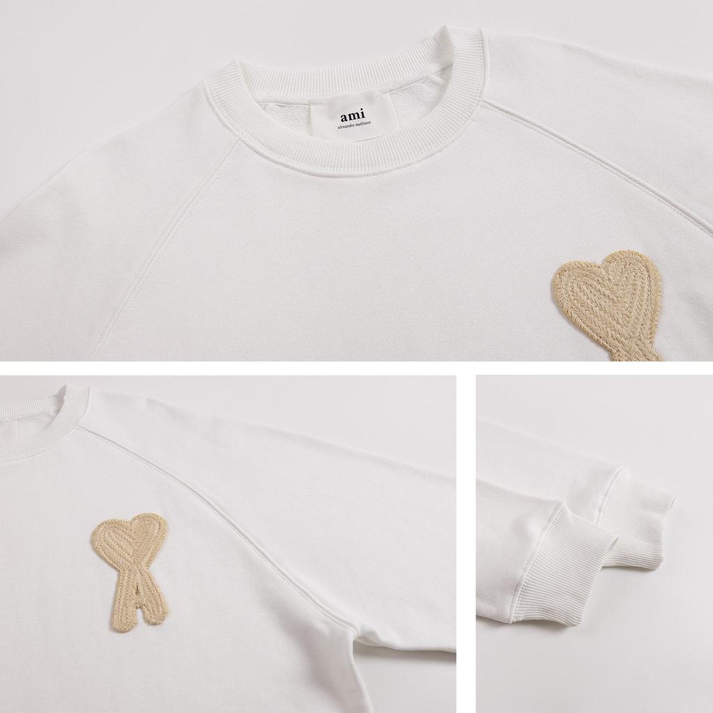 216 AMI 2025 Høst og Vinter Ny Stor Hjerte Logo Høy Kvalitet Bomull Rund Hals Hettegenser Menn Pullover