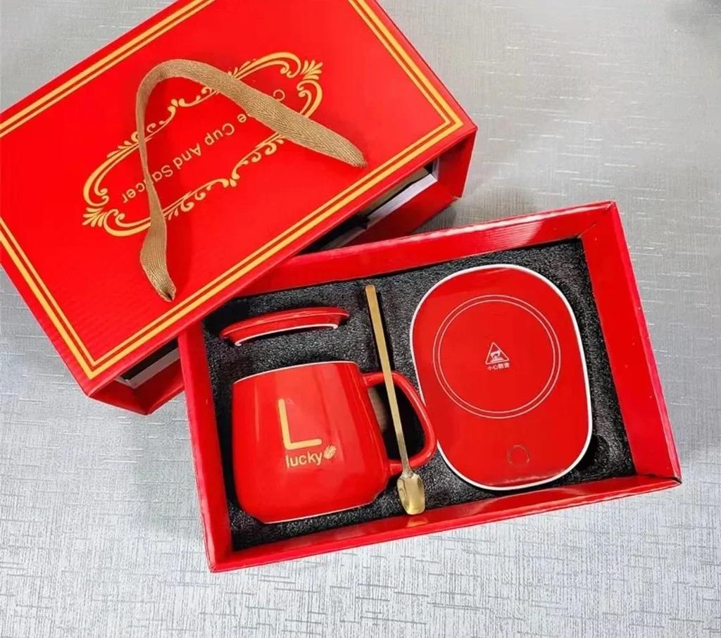 New Thermostat Cup Gift Box Ceramic Mug with Spoon And Storage Bag Set Folding Spoon Portable Cup 55℃ Thermostatic Coffee Cup
