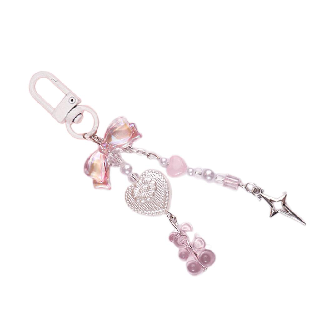 Bear Bowknot Bead Pendant Phone Charm Hangings Rope Sweet Phone Chain Strap Bag Decoration Lanyard Keychain Accessory