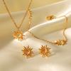 Hollow Out Diamond Sunflower Necklace Earrings Bracelet Set Simple Luxury Titanium Steel Jewelry