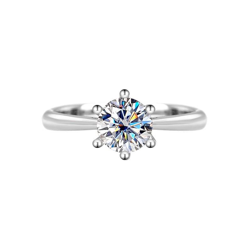 S925 Sterling Silver Moissanite Six-Prong Zircon Engagement Ring for Women – Romantic Bridal Jewelry