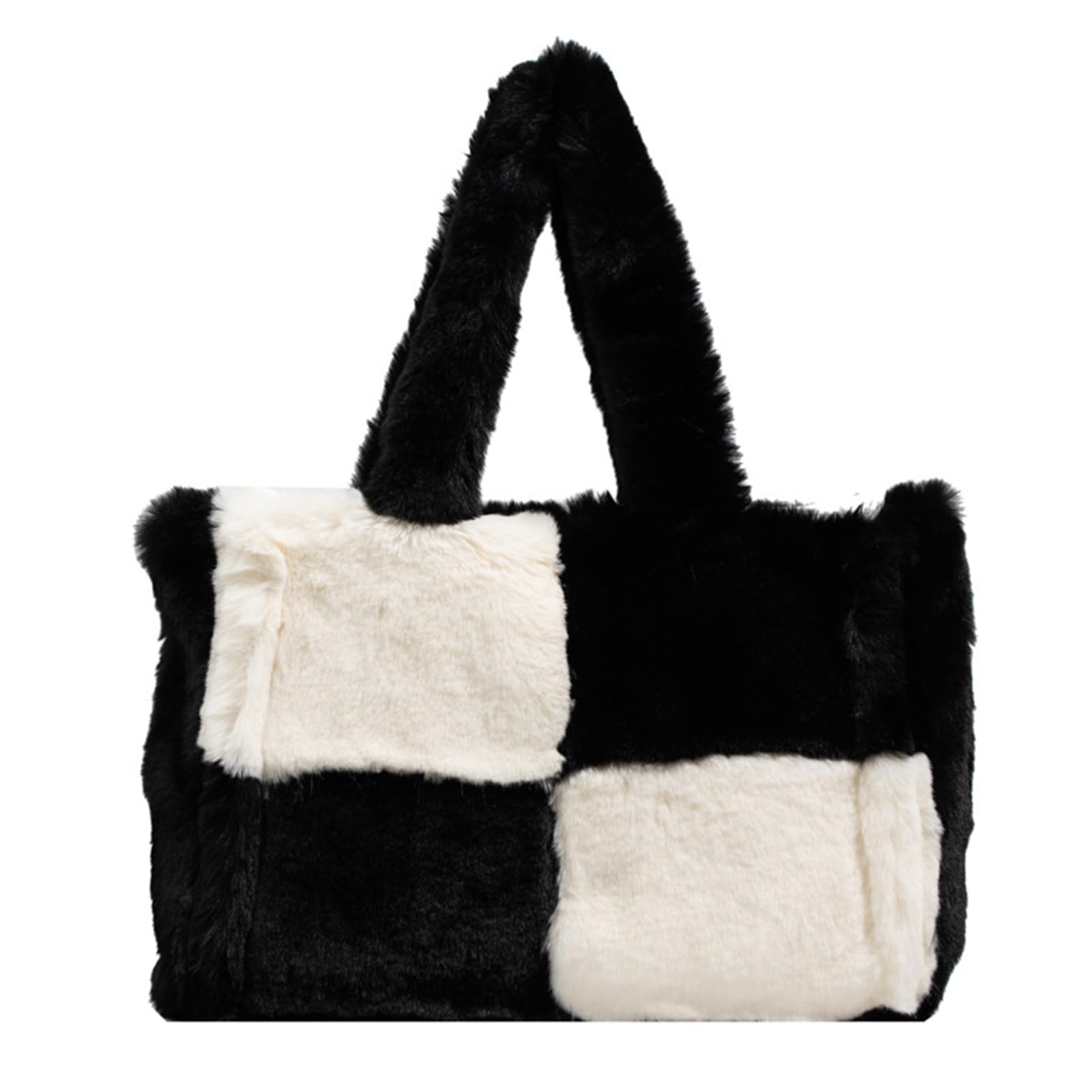 

NICOLE DORIS Fur Tote Large Stylish Check Shoulder Cute Diaper Bag for Casual Business Popular Black & Women s Bag, Capacity, Fluffy, Pattern, чорний