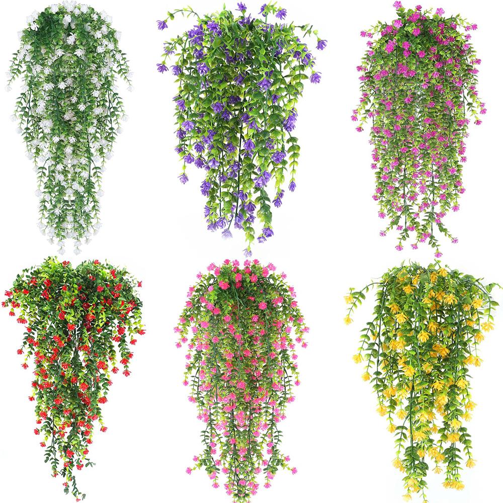 2Pcs Artificial Hanging Flowers,UV-Resistant Fake Hanging Plants Flower Bouquet Hanging Vine Plants Drooping Plants