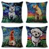 Both Sided Starry Sky Dog Cushion Cover Decor Oil Painting Cartoon Pet Animal Pillow Case for Sofa Home  Linen Pillowcase