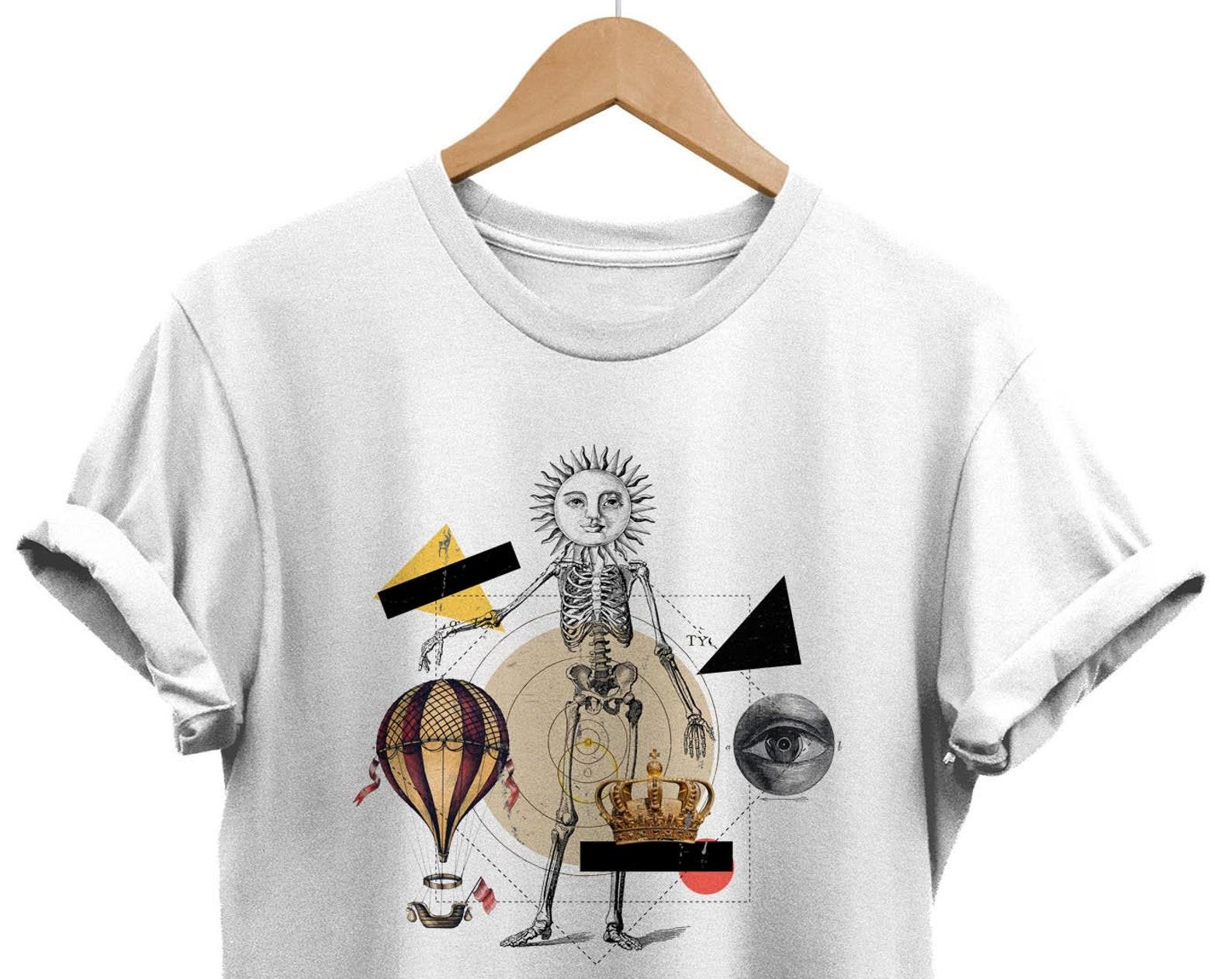 Abstract Collage T-Shirt, Artsy Geometric Tee, Vintage Style S