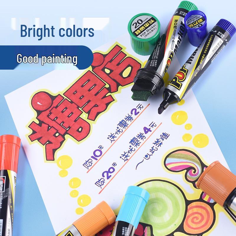 Jin Wannian POP 12-Color 6mm Chisel Tip Marker Set for Posters and Ads