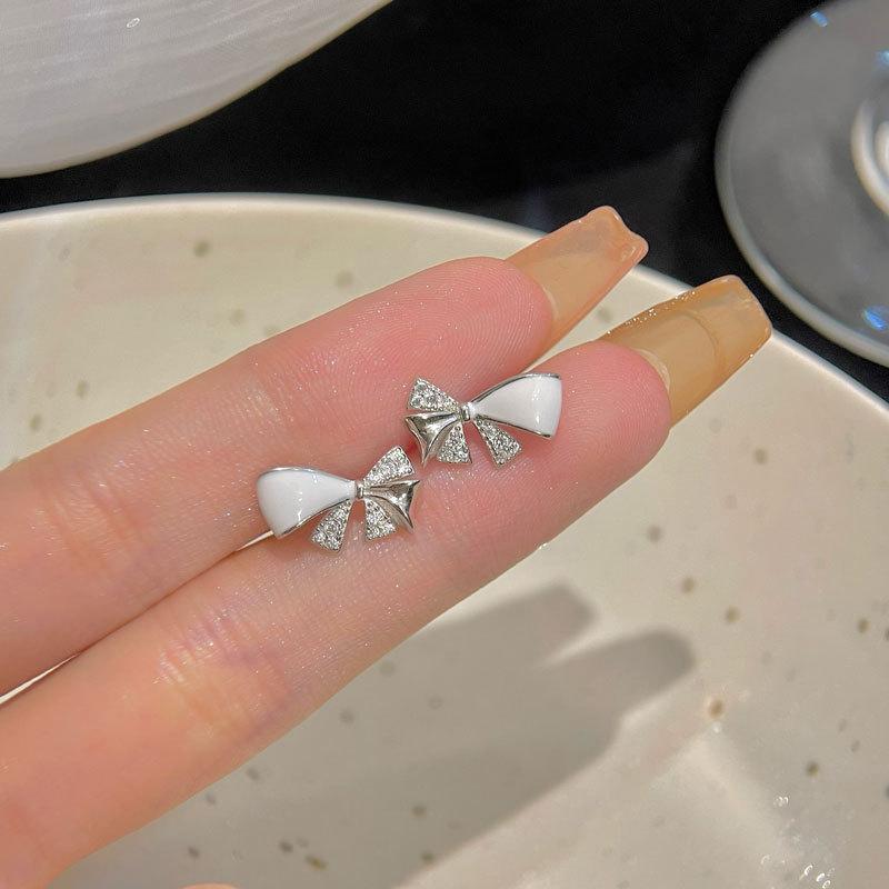 Bow Earrings with Zircon Sweet Japanese and Korean Style Earrings