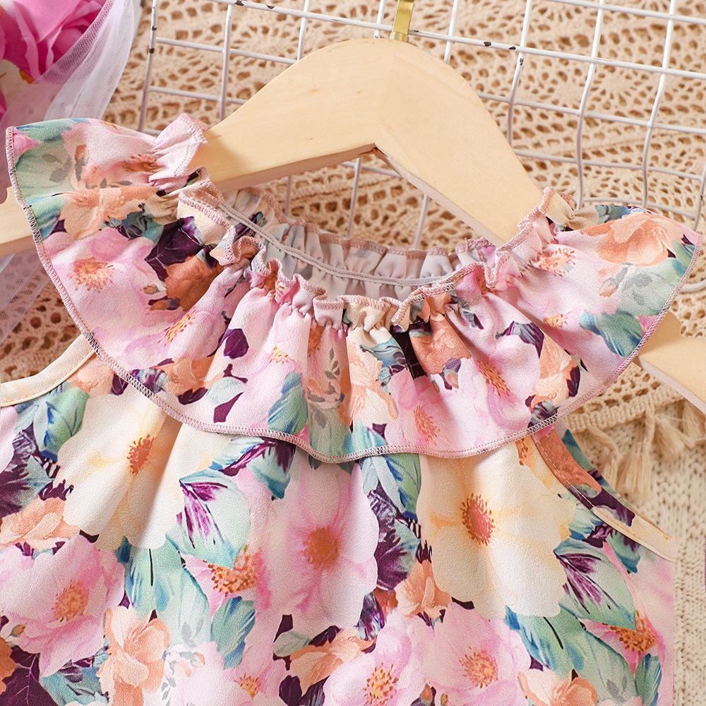 Children's Clothing New Summer Lace Floral Print Top and Shorts Set for Girls 3-7 Years Old
