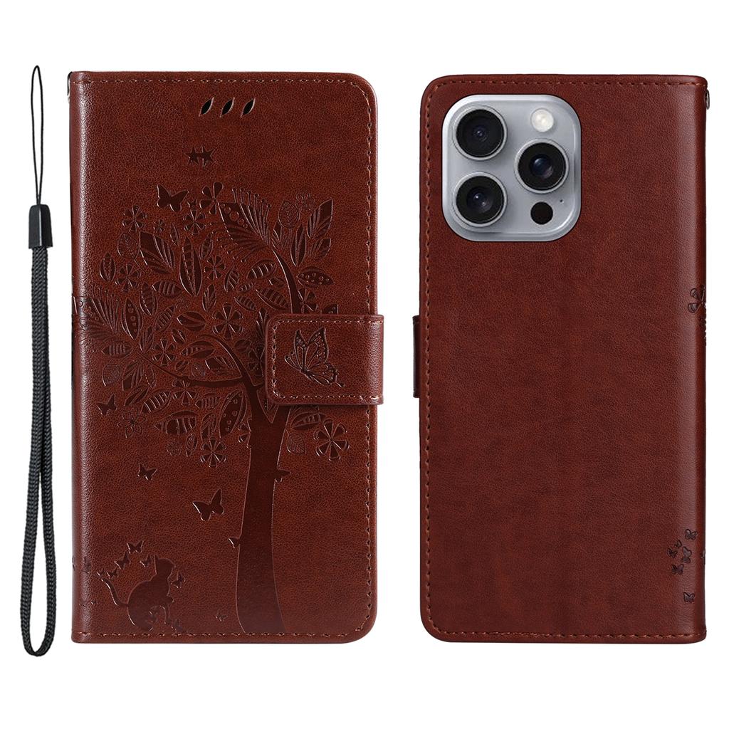 For iPhone 16 Pro Max Phone Case with Stand Cat Tree Pattern Leather Wallet Mobile Cover