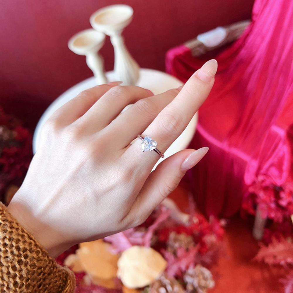 Vinregem Klassischer 100% 925 Sterlingsilber Funkelnder Herzschliff 8*8 MM 2CT 3EX VVS1 D Farbe Echte Moissanit Diamanten Ring Hochzeit Verlobungsschmuck