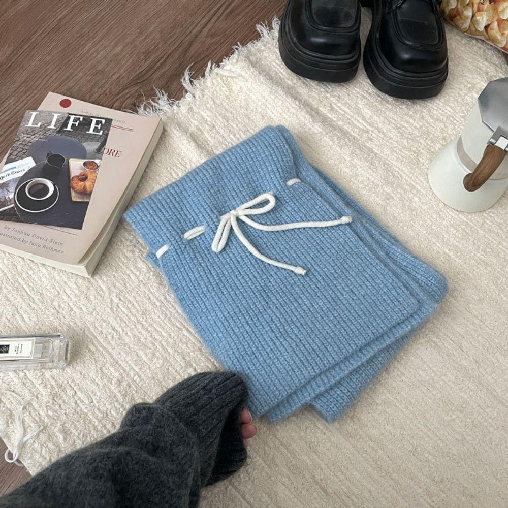 Warm Bow Drawstring Hat Korean Style Winter Gloves Cartoon Wool Bowknot Scarf  Ski